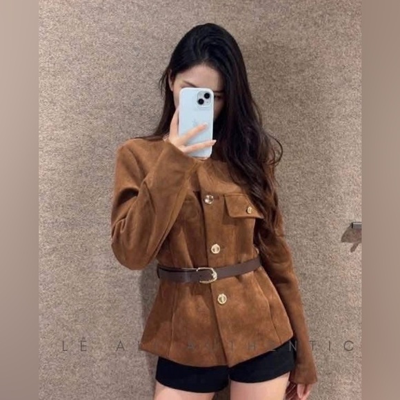 NWT Zara Woman Faux Suede Belted Jacket Balzer Size L Large - Picture 3 of 12